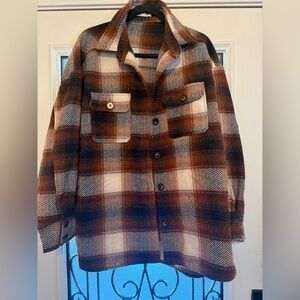 Plaid Brown and Cream Women's Shacket Oversized